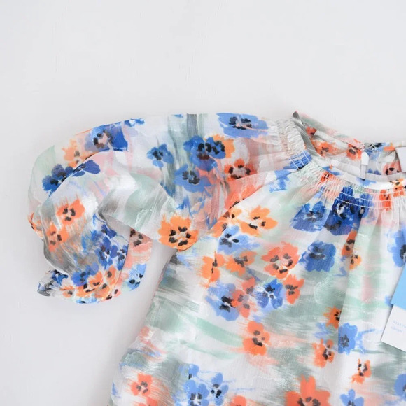 Tanya Taylor Mini Eliza White Orange & Blue Watercolour Floral  Dress XS NWT - Picture 6 of 8